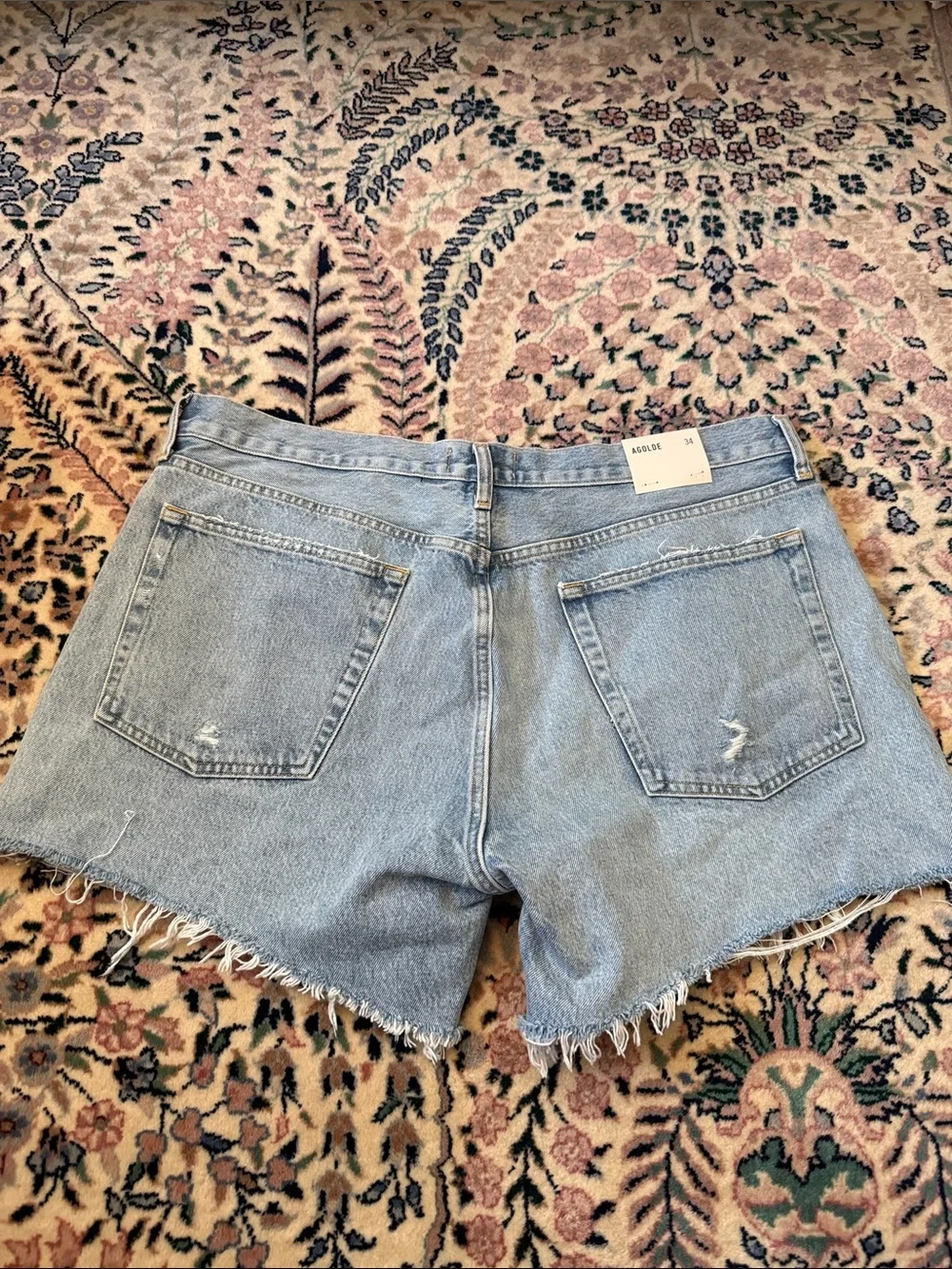 Agolde Light Wash Parker long short Distressed Denim Cutoff Shorts swapmeet 34